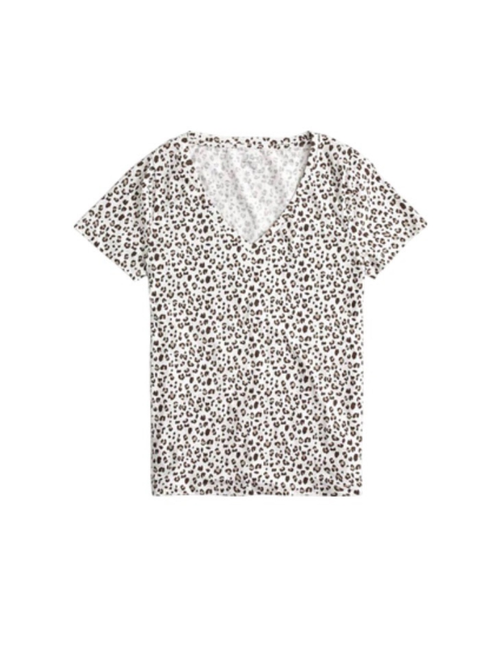 J. Crew Leopard V-Neck Short Sleeve Tee - White/Brown/Black